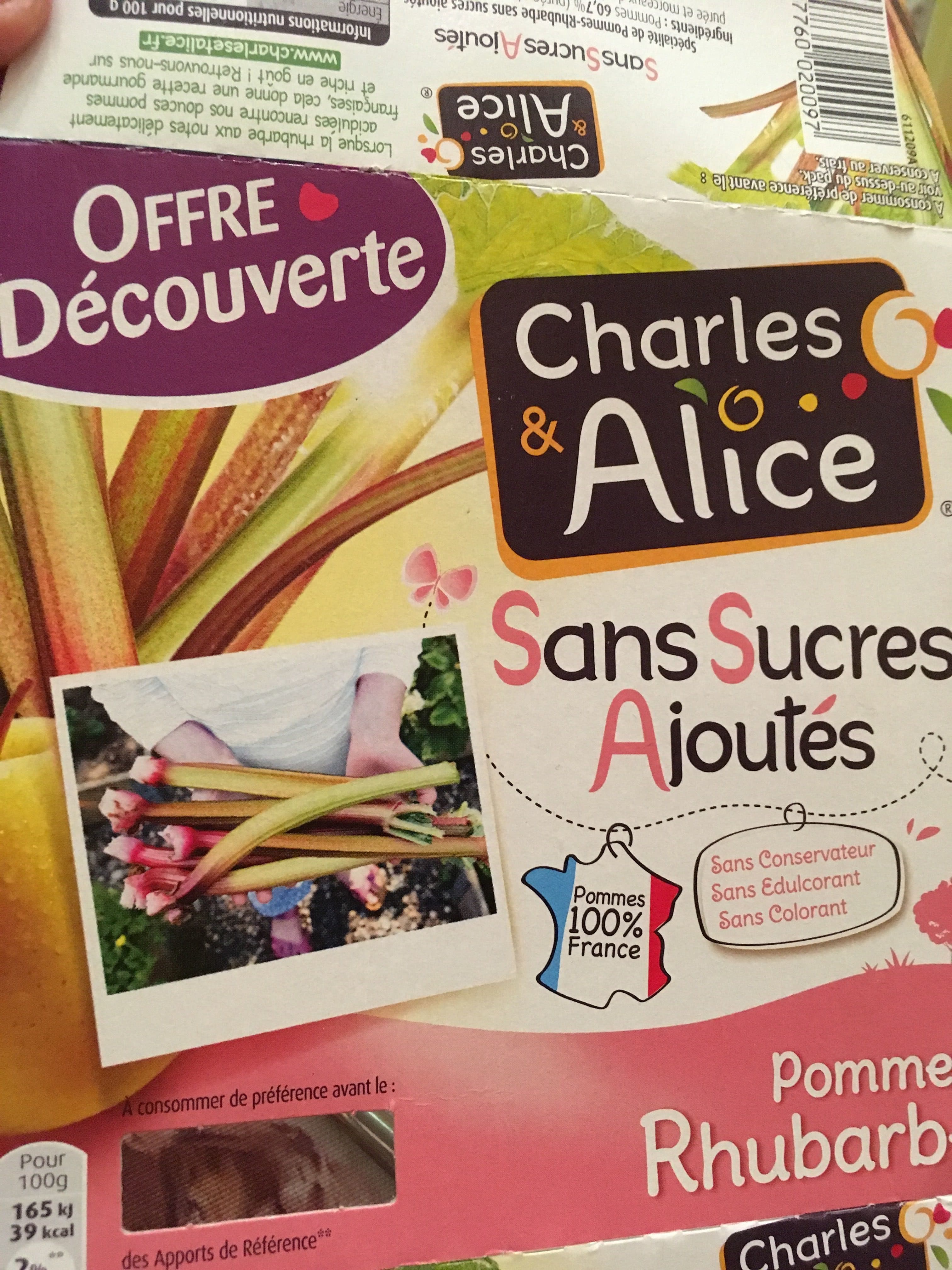 Charles & Alice Compotes Pommes Rhubarbe sans sucres ajoutés packshot