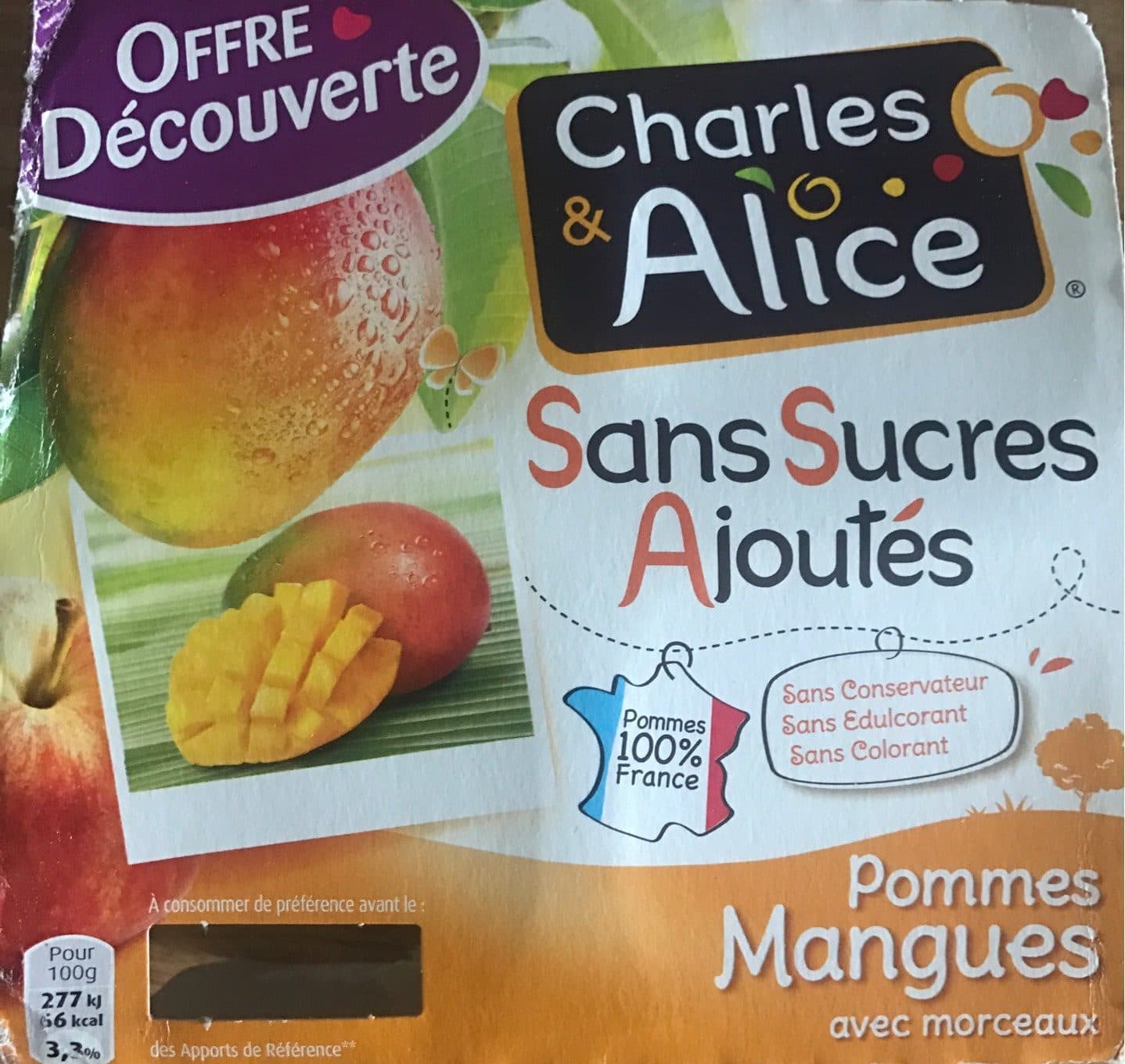 Charles & Alice Compote Pommes-Mangues sans sucres ajoutés packshot