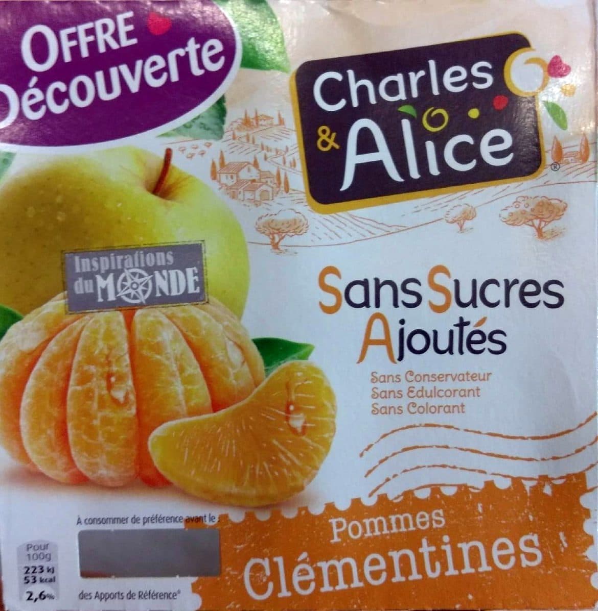 Charles & Alice Compote Pommes-Clémentines sans sucres ajoutés packshot