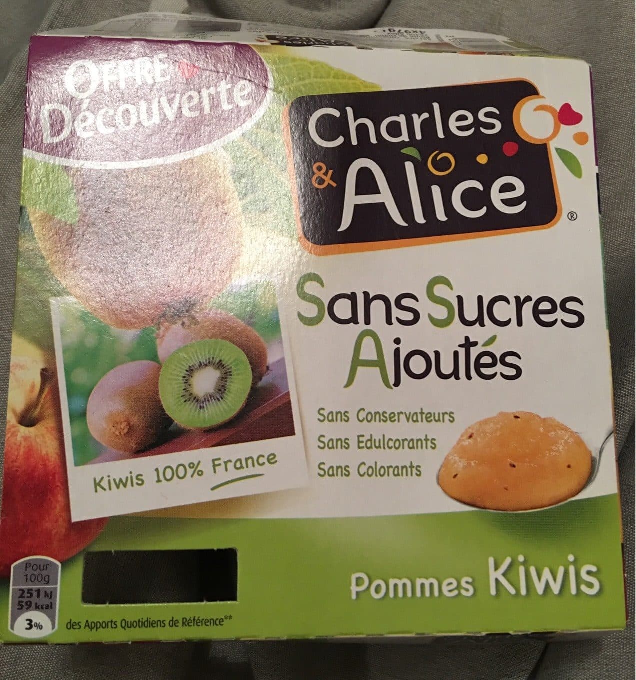 Charles & Alice Compote Pommes-Kiwi sans sucres ajoutés packshot