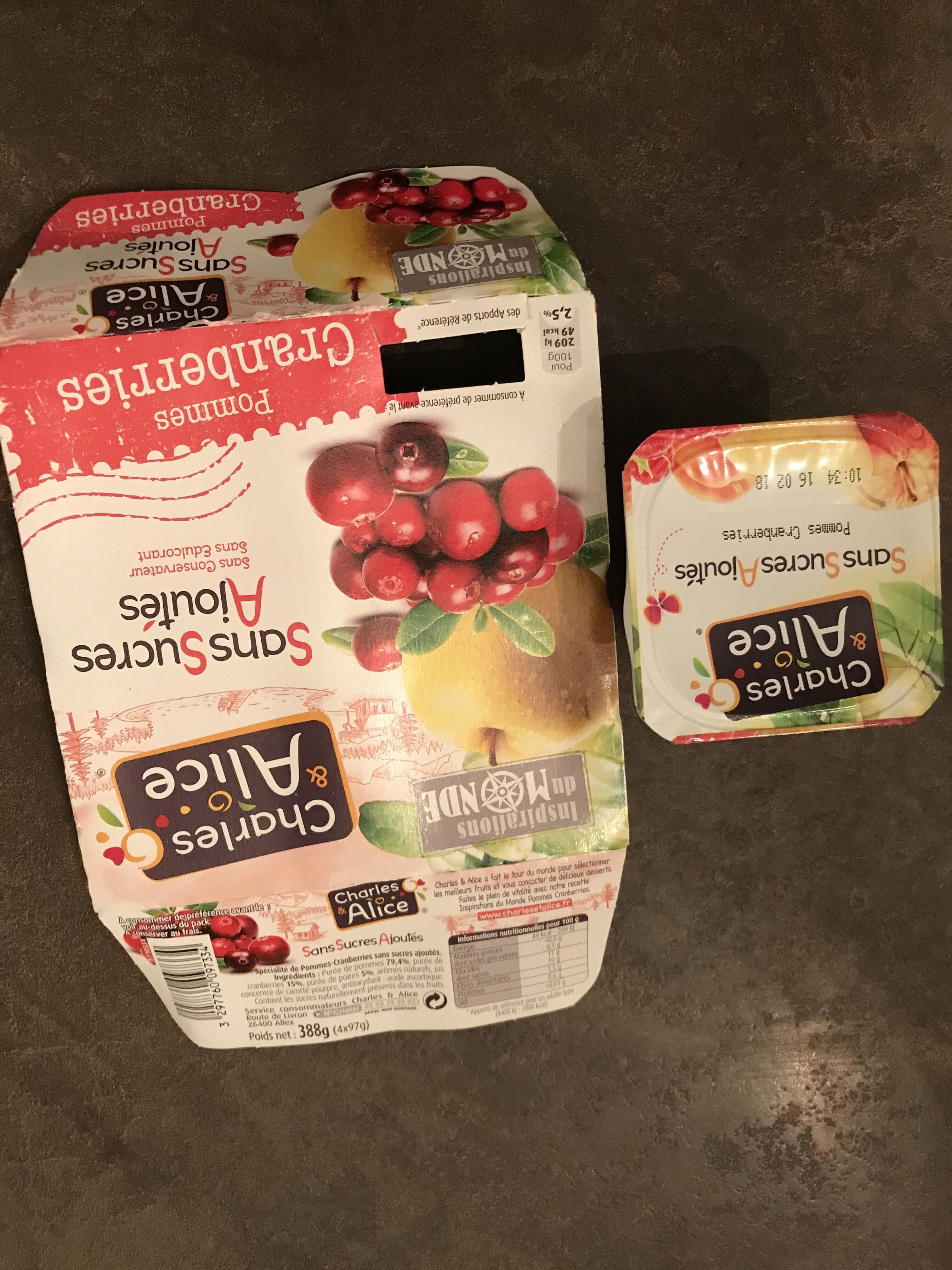 Charles & Alice Pommes Cranberries Sans Sucres Ajoutés packshot