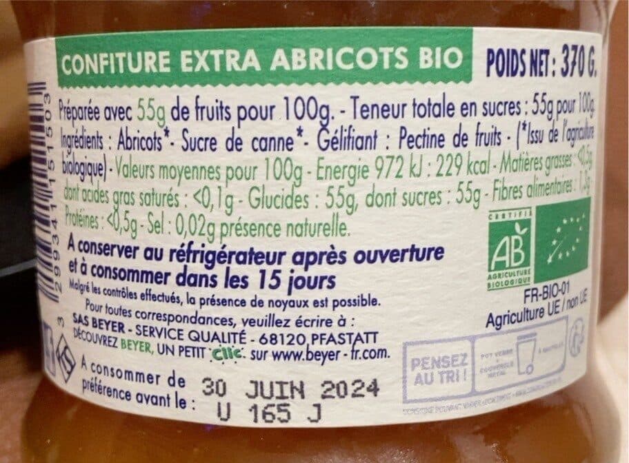 Beyer Confiture abricots extra bio packshot