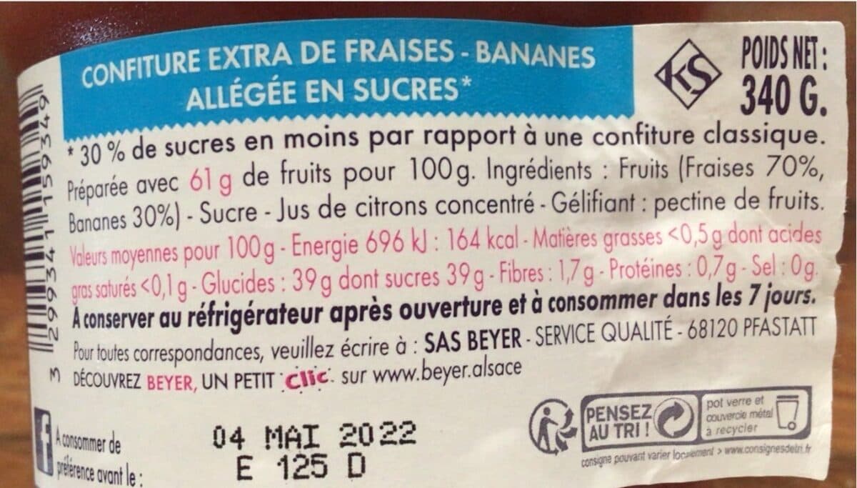 Beyer Confiture allégée Fraises Bananes packshot