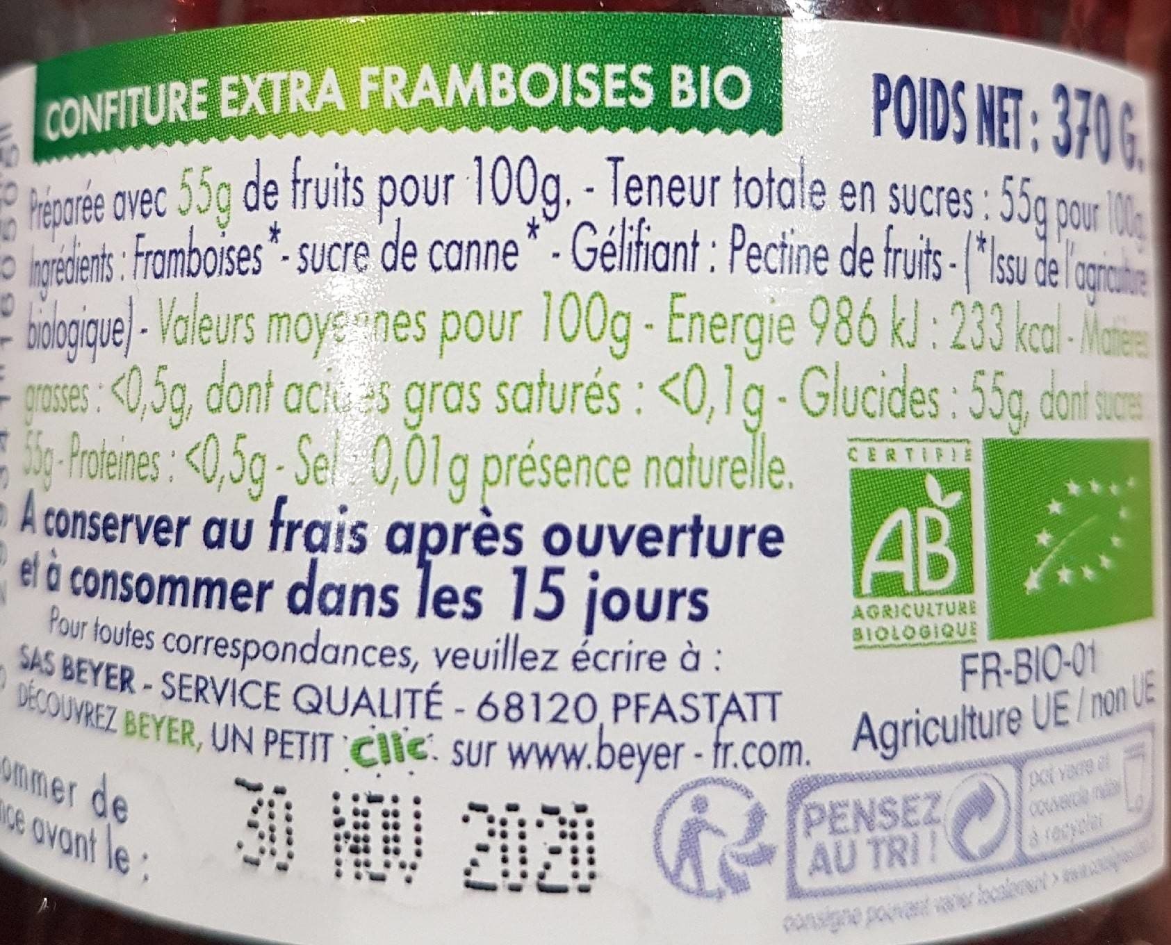 BEYER Confiture extra bio Framboises packshot