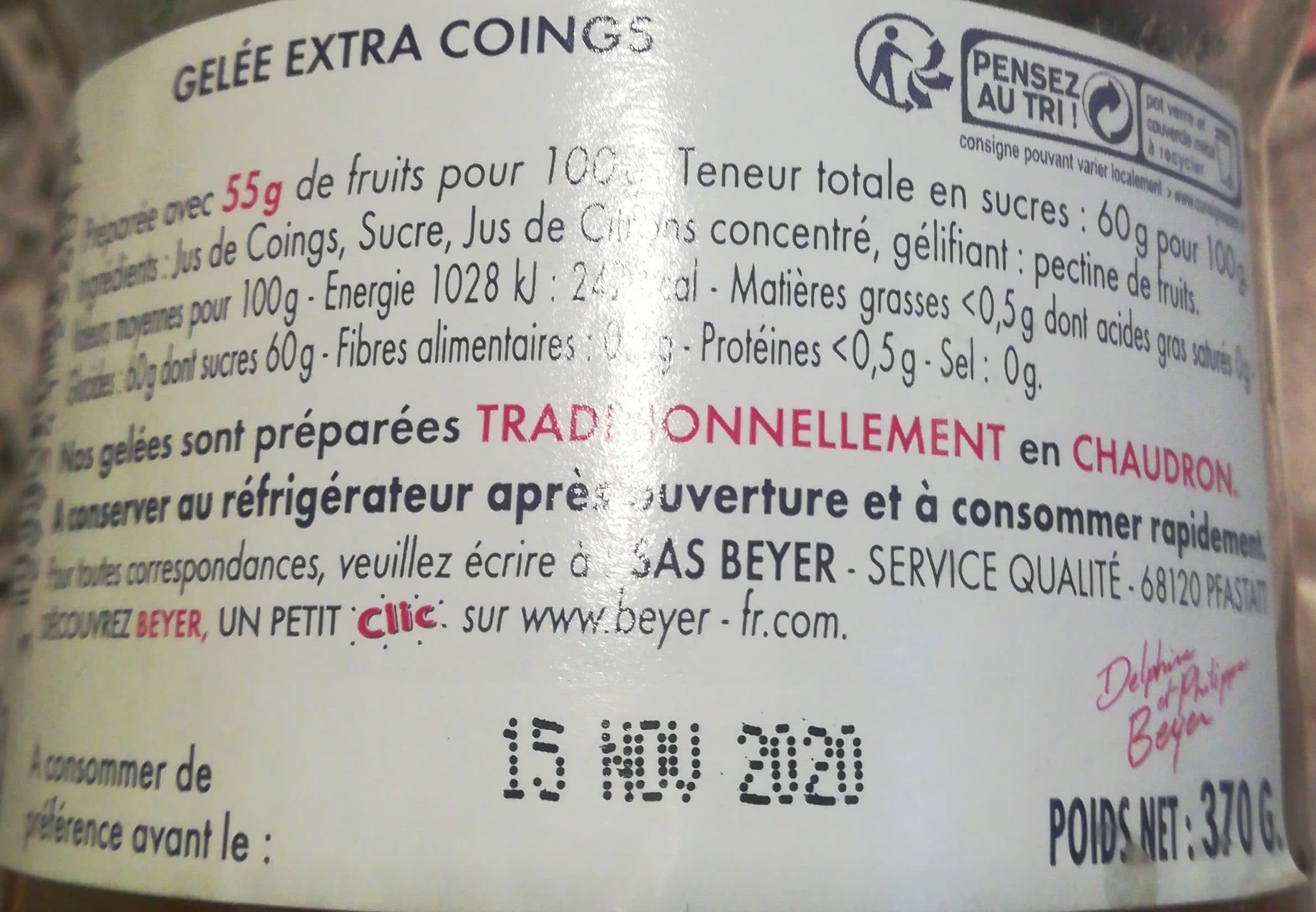 Beyer Gelee de coings BEYER packshot