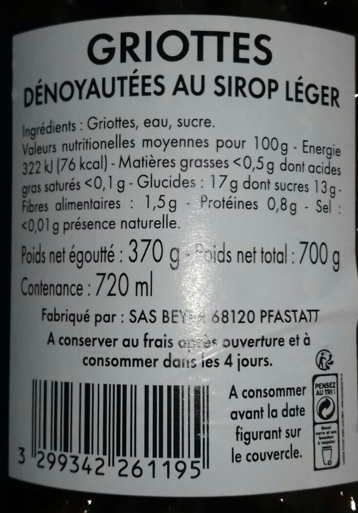 Sas Beyer Ģriottes dénoyautées au sirop léger packshot