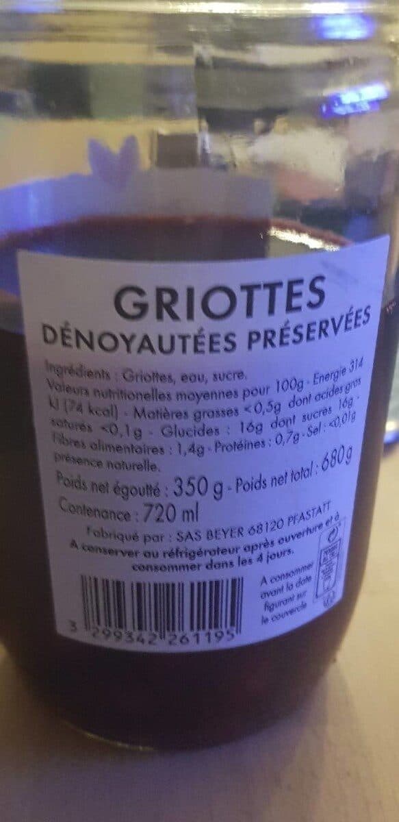 Sas Beyer Ģriottes dénoyautées au sirop léger packshot