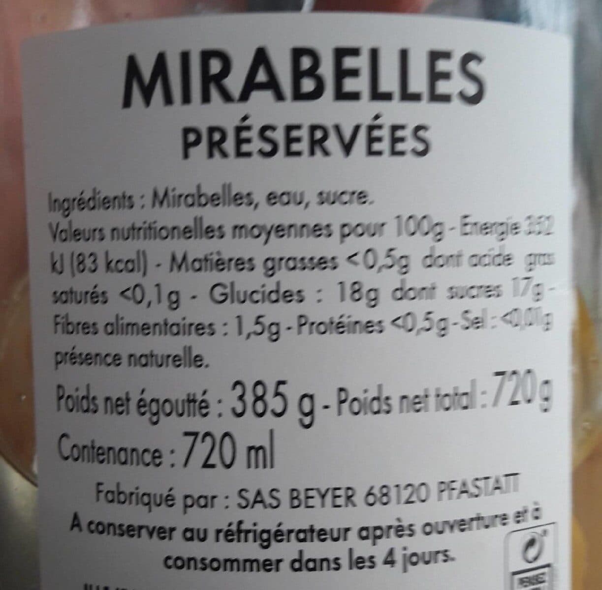 Beyer Mirabelles au sirop packshot