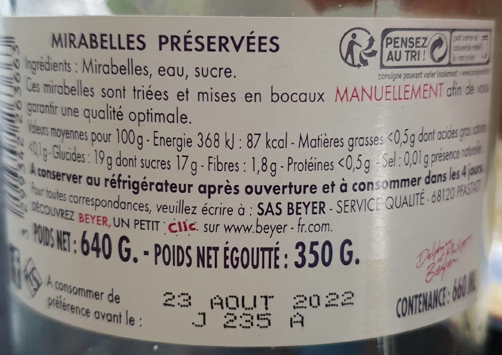 Beyer Mirabelles Au Sirop Beyer, Bocal 660ML, packshot