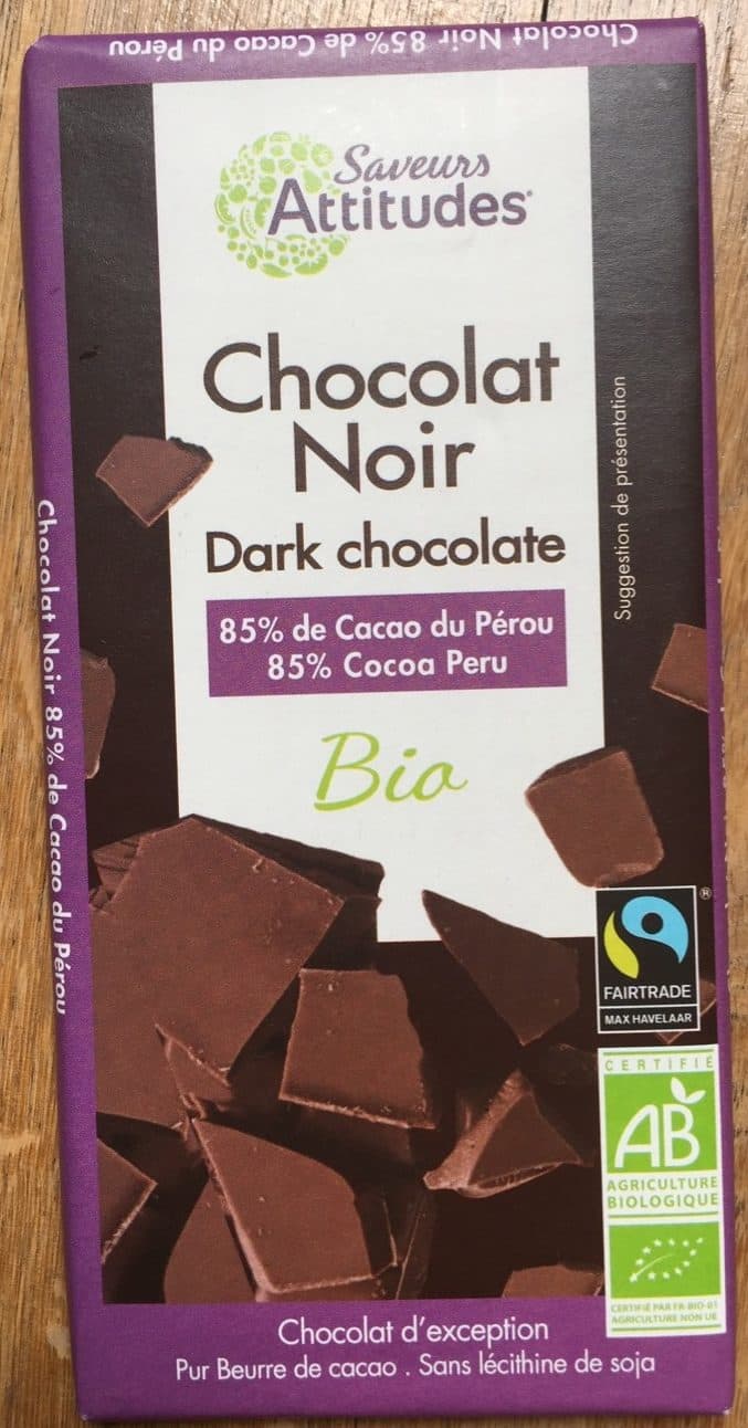 Saveurs Attitudes Chocolat Noir 85% Cacao du Pérou packshot