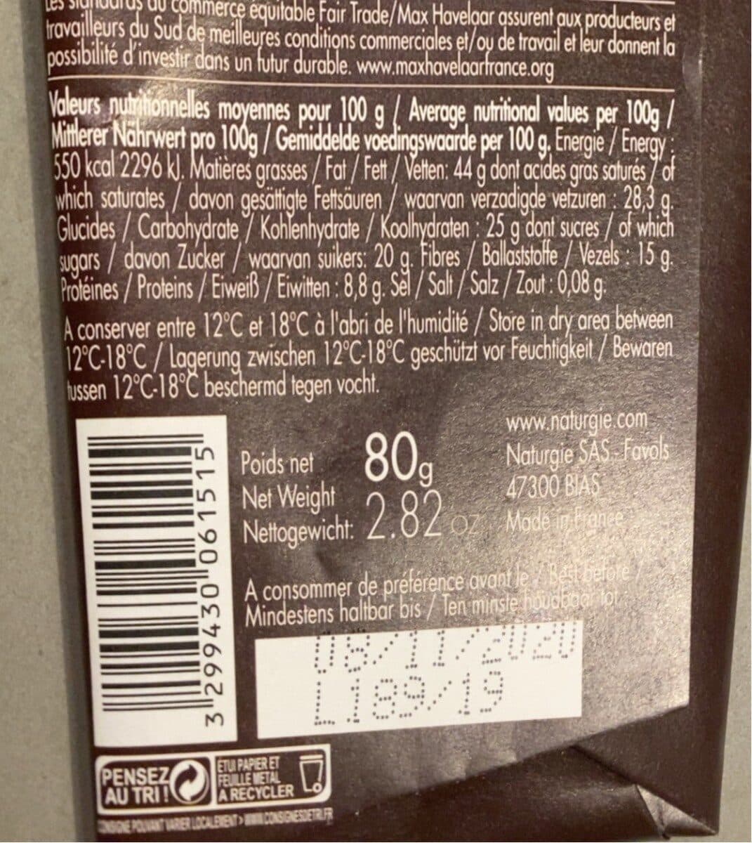 Saveurs attitudes Chocolat Noir 85% Orange packshot
