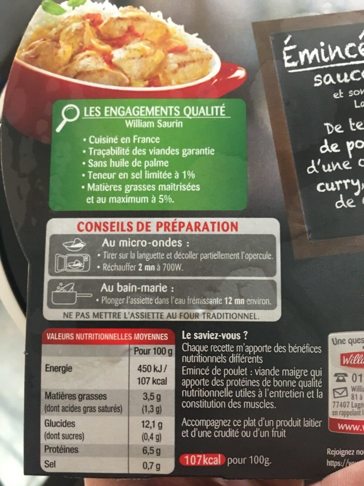 William Saurin Emincé de Poulet Sauce Curry et Son Riz Basmati packshot