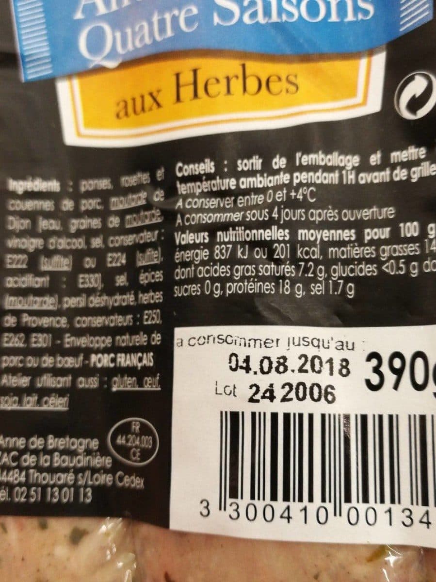 Open Food Facts Andouillettes aux herbes packshot
