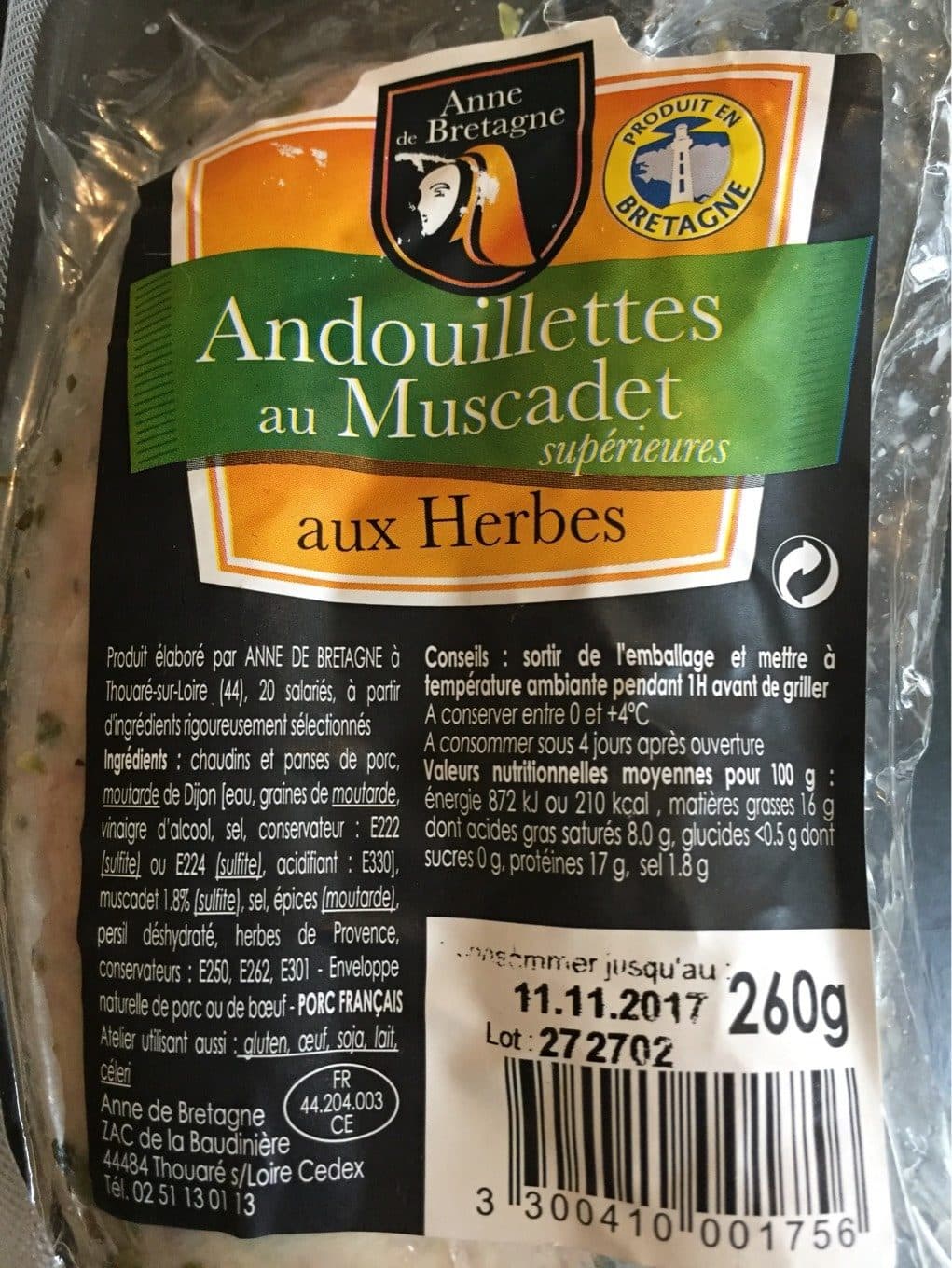 Anne De bretagne Andouillettes au muscadet et aux herbes Anne de Bretagne, 2 pieces packshot