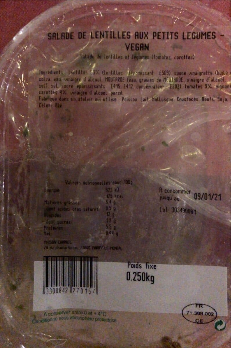 Open Food Facts Salade de lentilles aux petits legumes vegan packshot