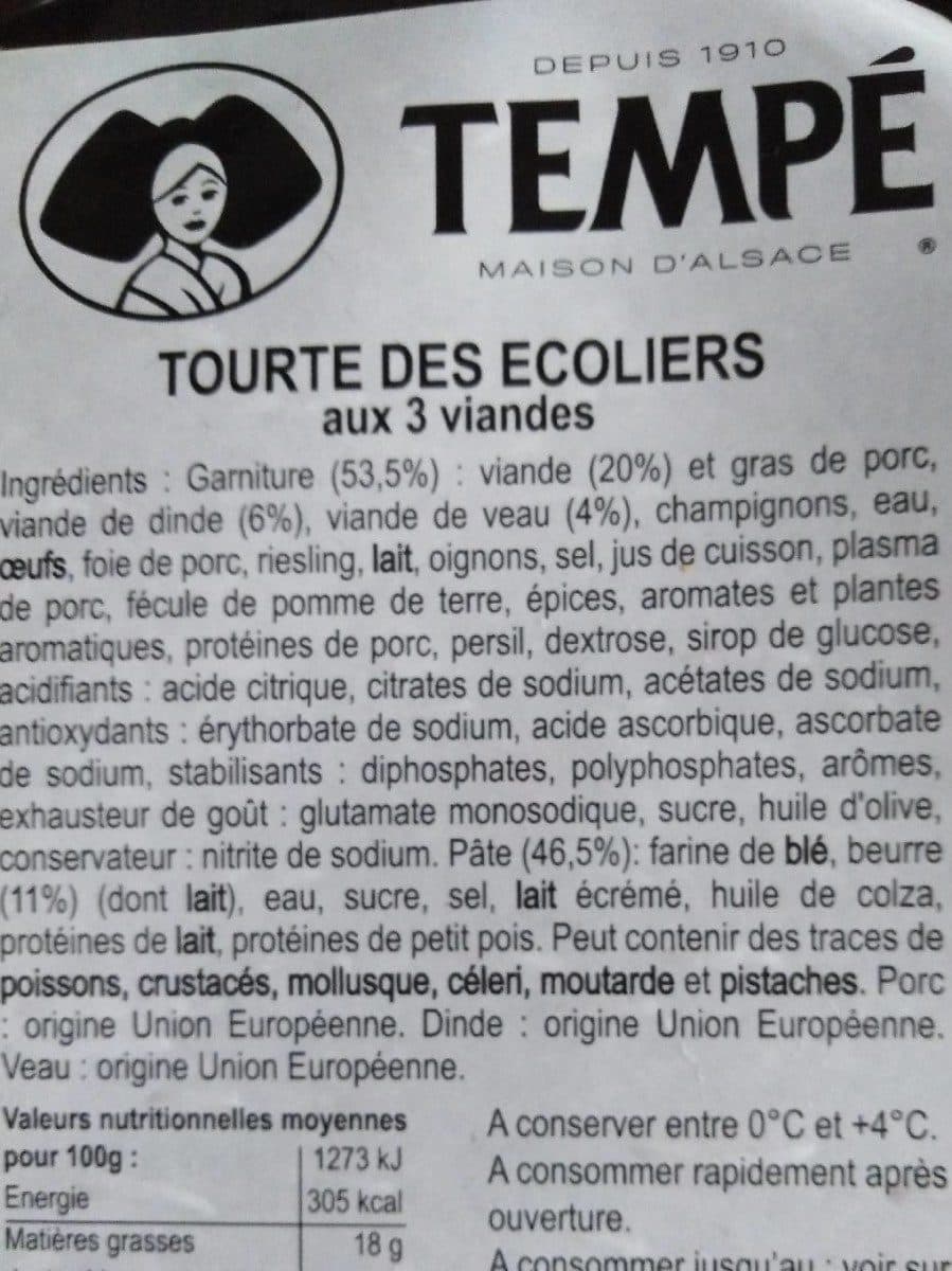 Tempé Tourte des Écoliers aux 3 Viandes packshot