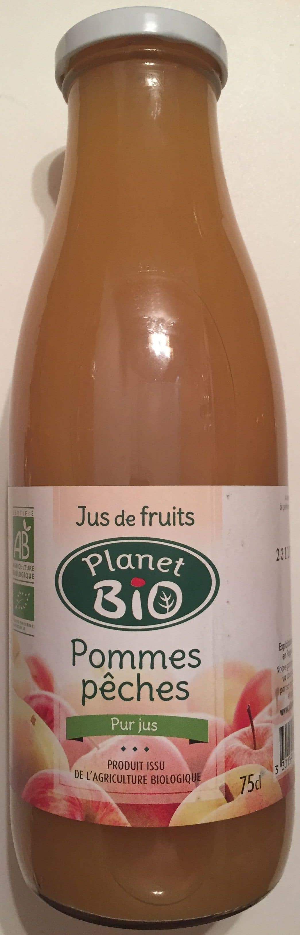Planet Bio Jus de fruits pommes pêches pur jus packshot
