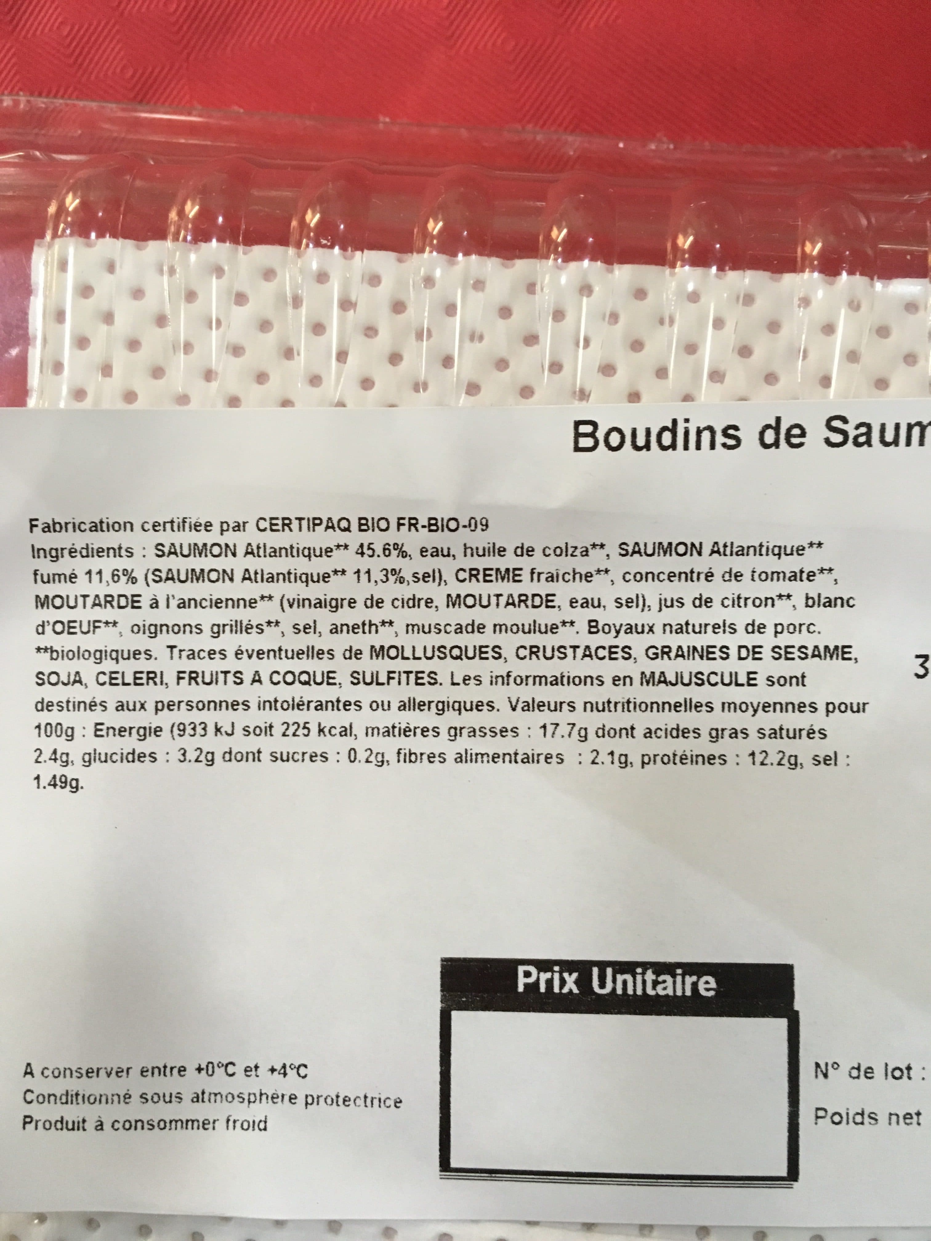 Les Entrees De La Mer Boudins de saumon bio packshot