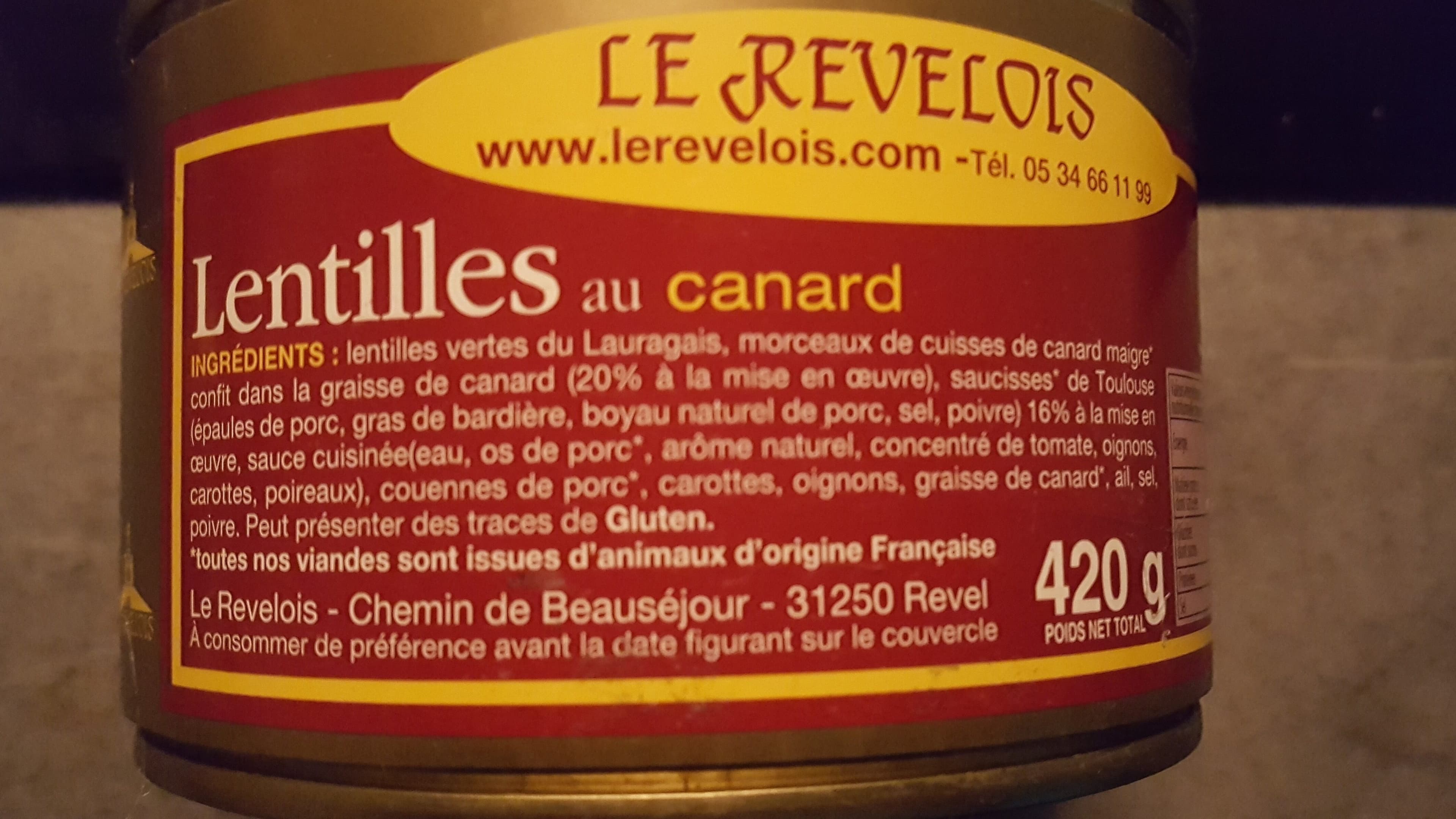 Le Revelois Lentilles au canard packshot
