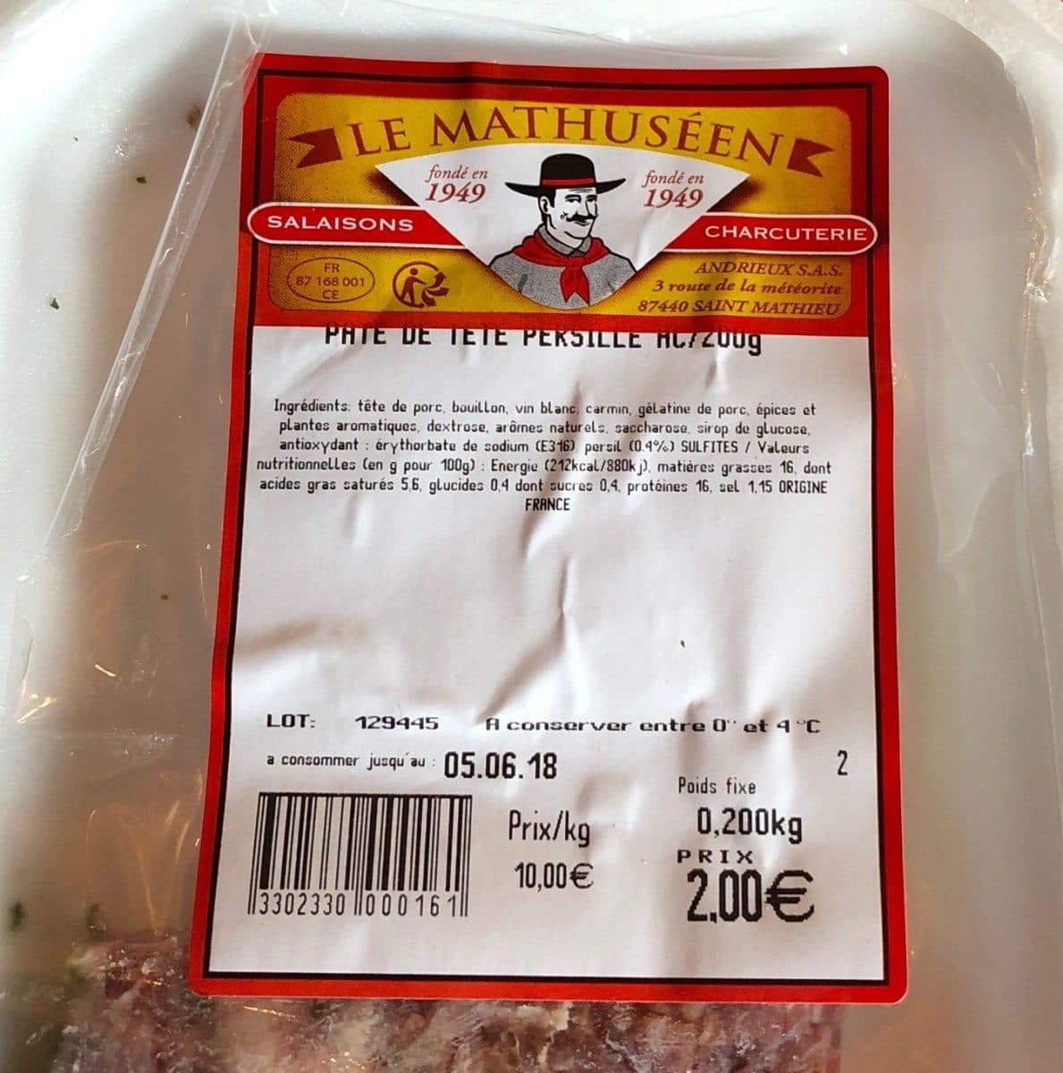 Open Food Facts Pâré de tête persillée packshot