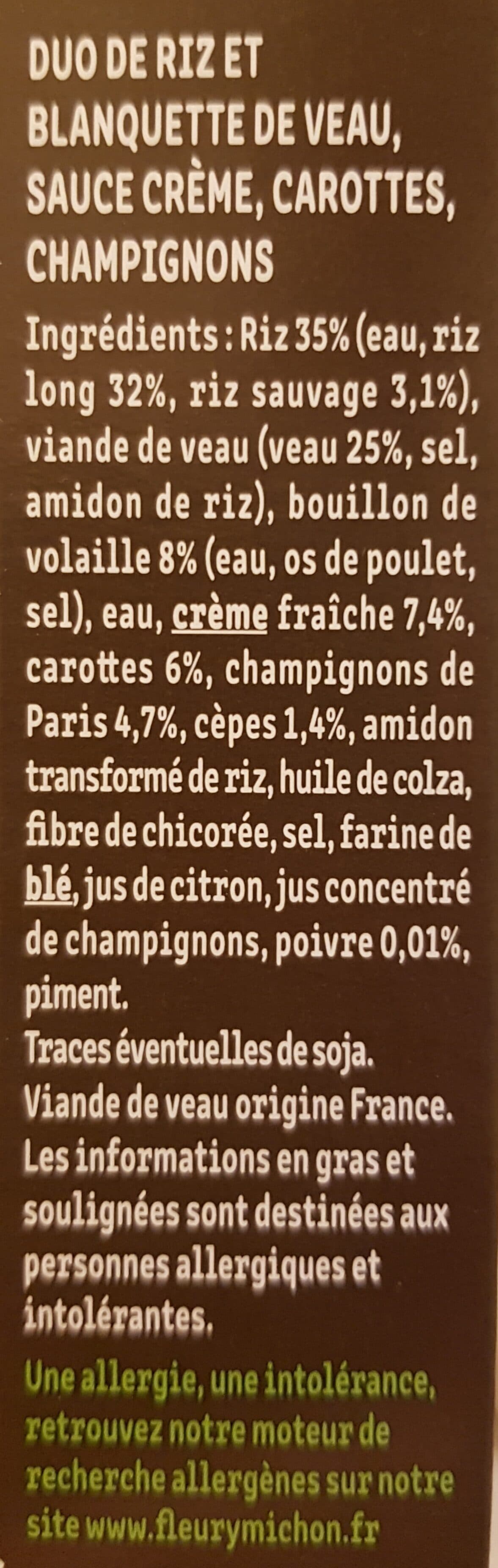 Fleury Michon La Blanquette de Veau et son duo de riz packshot