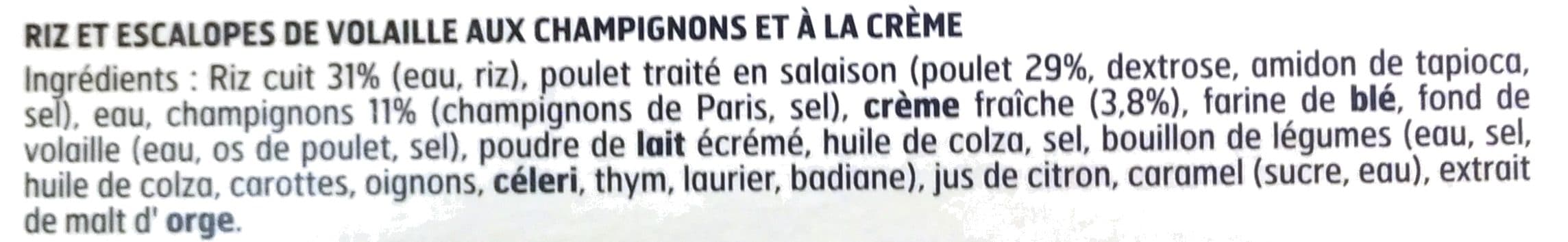 Fleury Michon Escalopes de volaille à la crème champignons et riz packshot