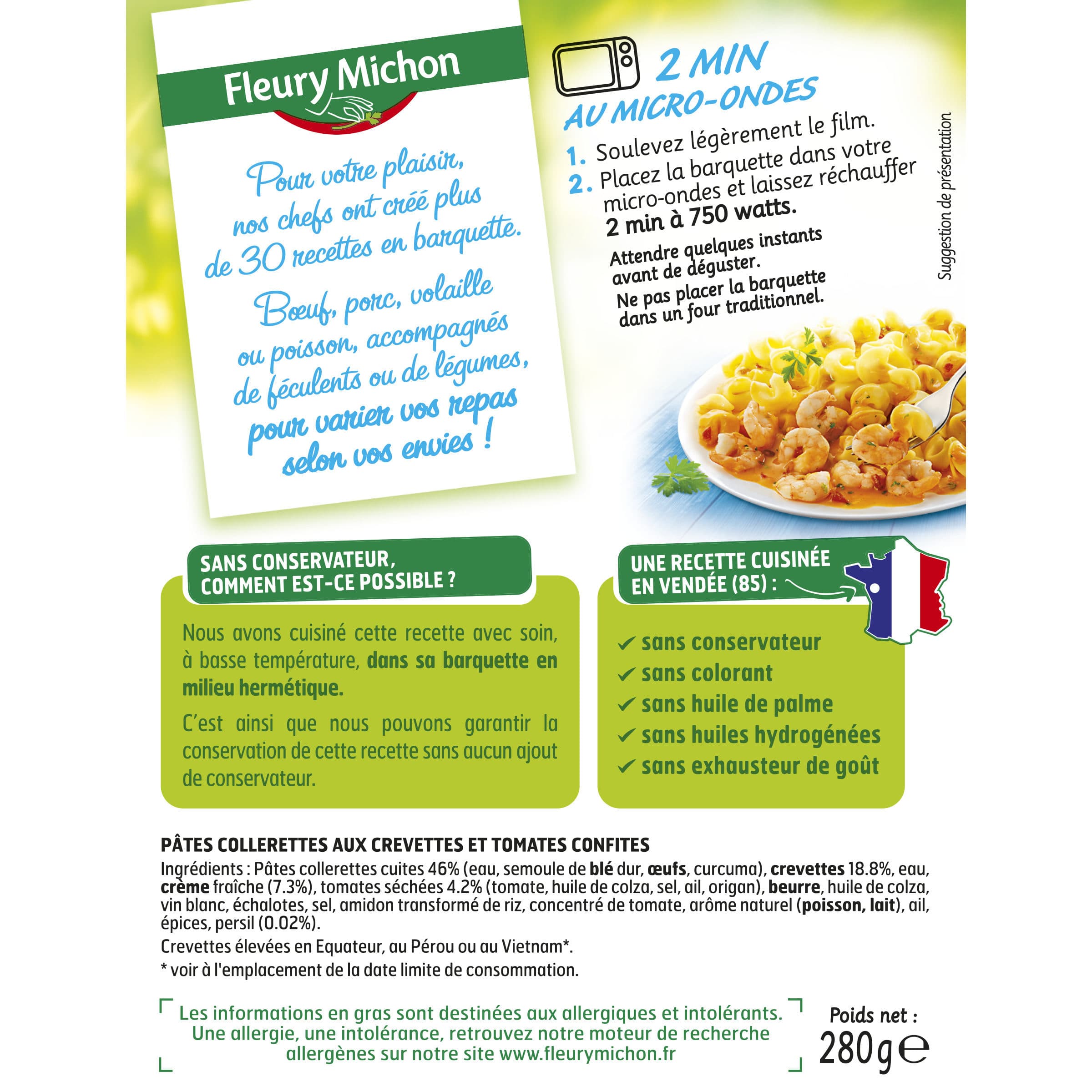 Fleury michon Crevettes et pâtes colletti crème aux tomates confites packshot