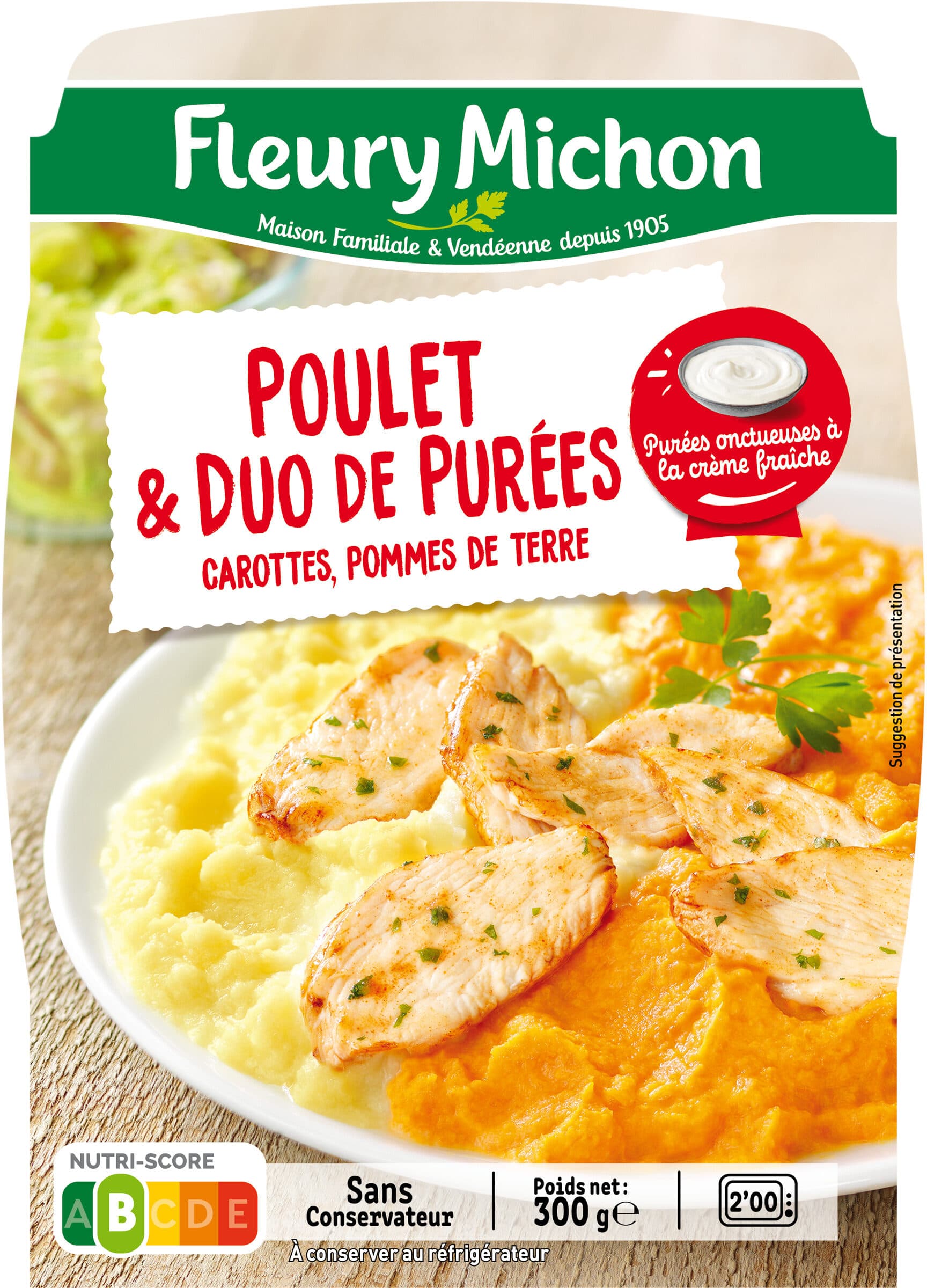 Fleury Michon Poulet & duo de purées, carottes, pommes de terre packshot