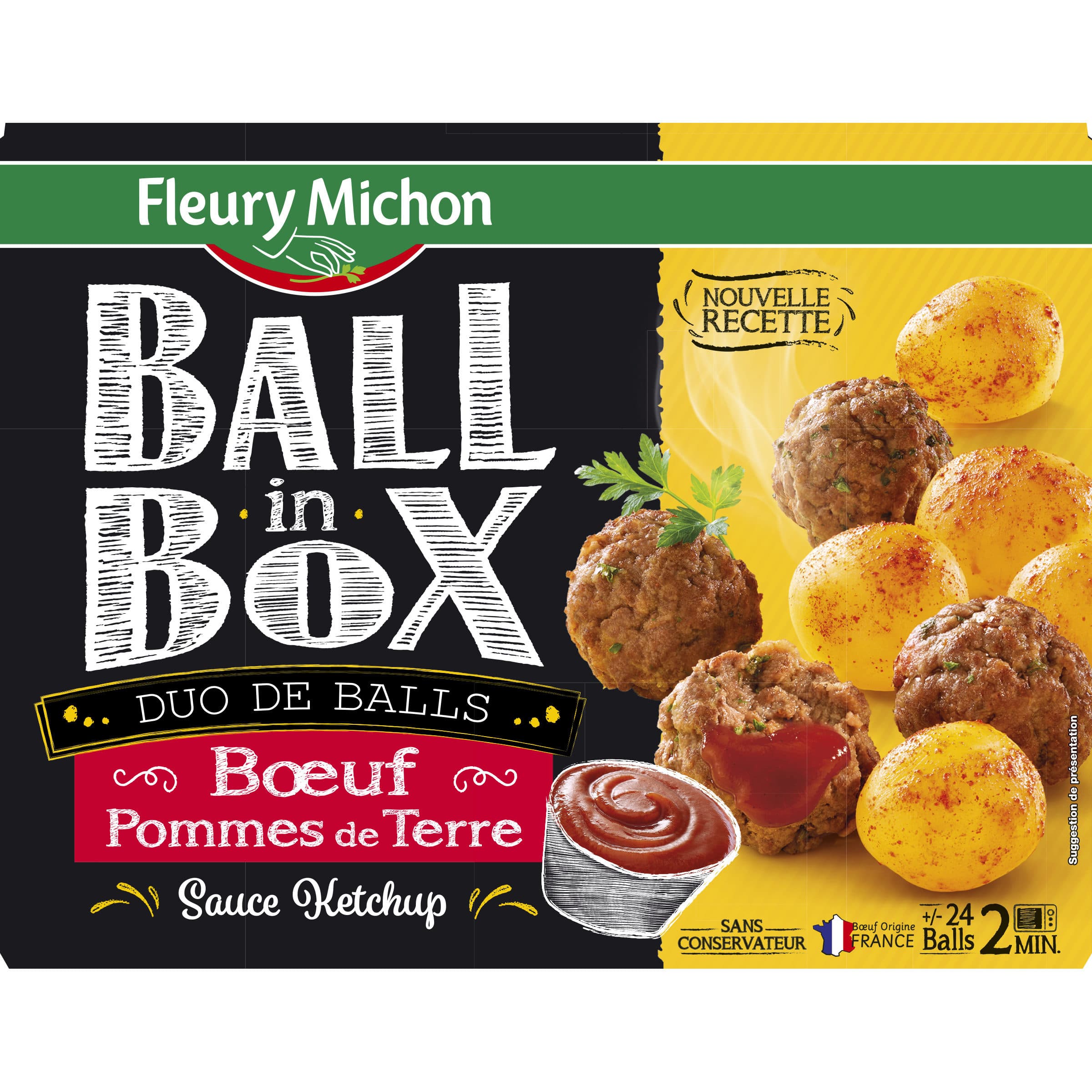 Ball in Box Ball in box boeuf pommes de terre sauce ketchup packshot