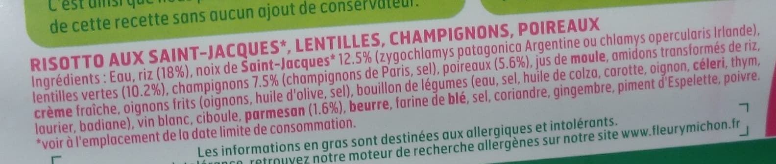 Fleury Michon Risotto de Saint Jacques* aux poireaux et lentilles packshot