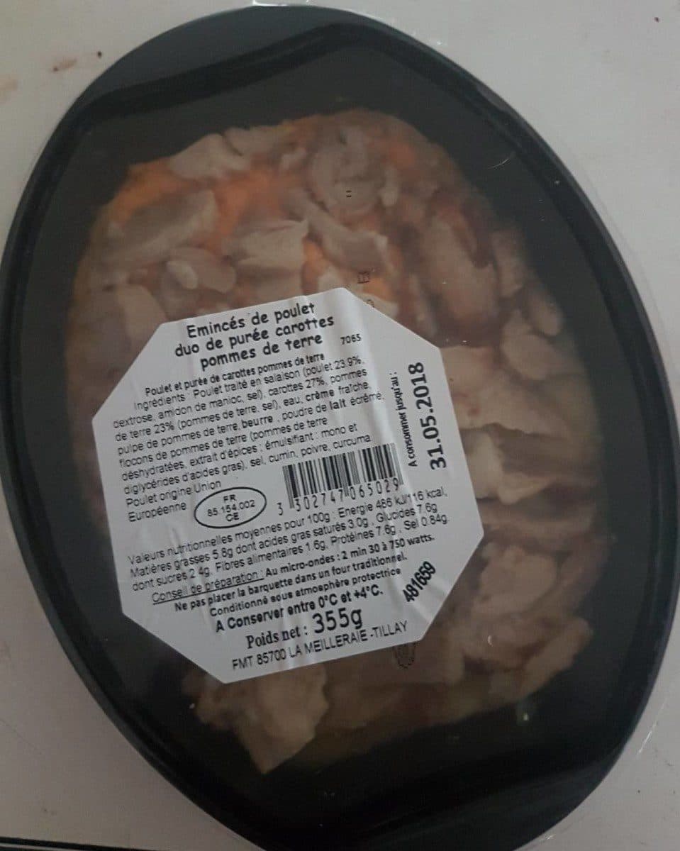 Open Food Facts Émincé de poulet duo fr purée carottes pommes tetre packshot