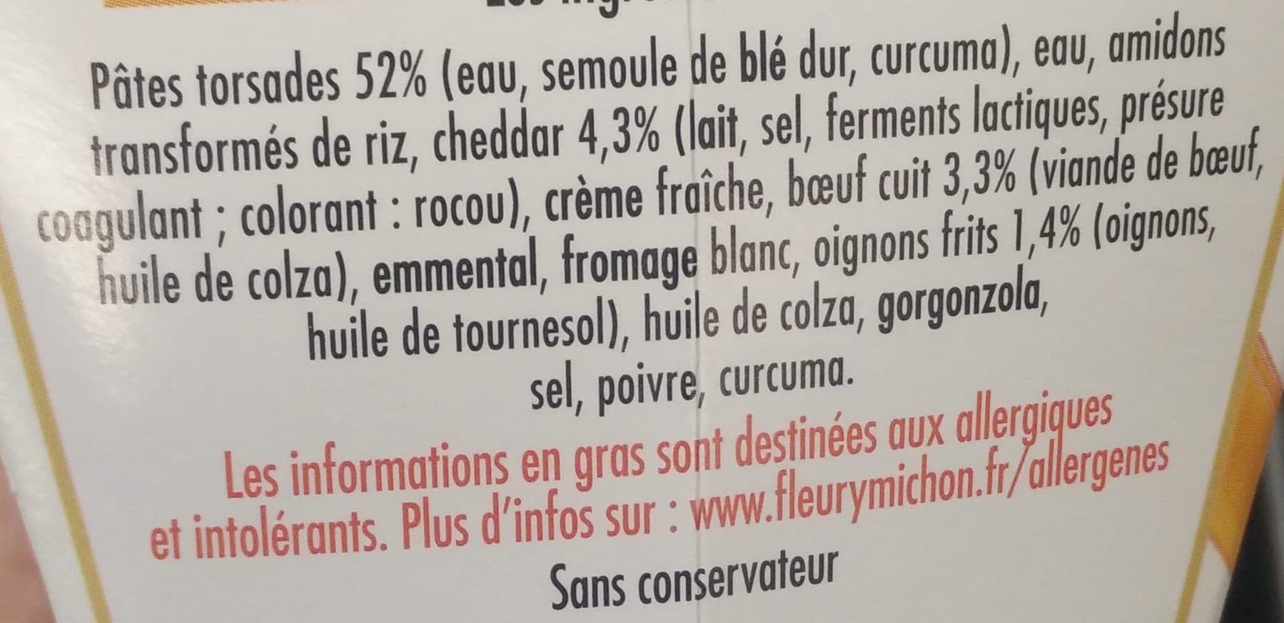 Fleury Michon BOX BEEF ONION & CHEDDAR (torsades sauce au boeuf oignons & cheddar) packshot