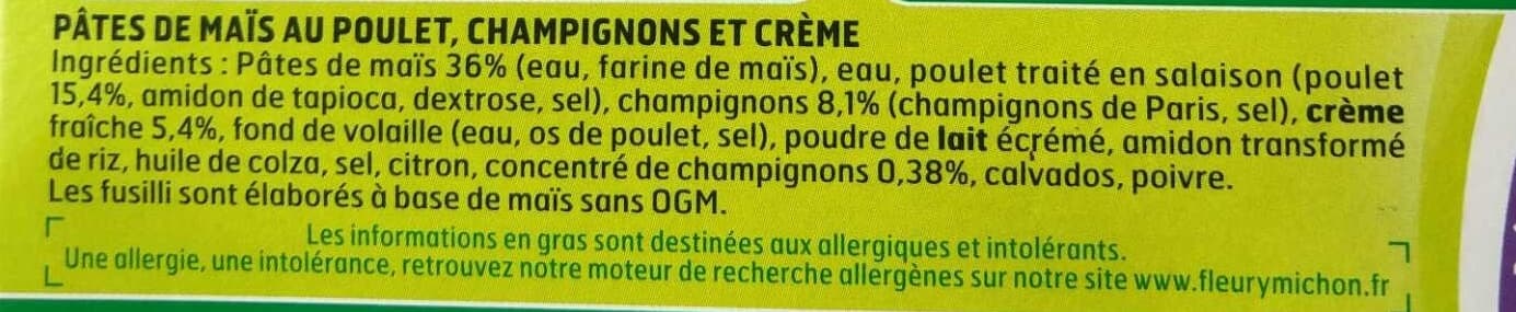 Fleury Michon Fusilli au poulet, champignons et crème packshot