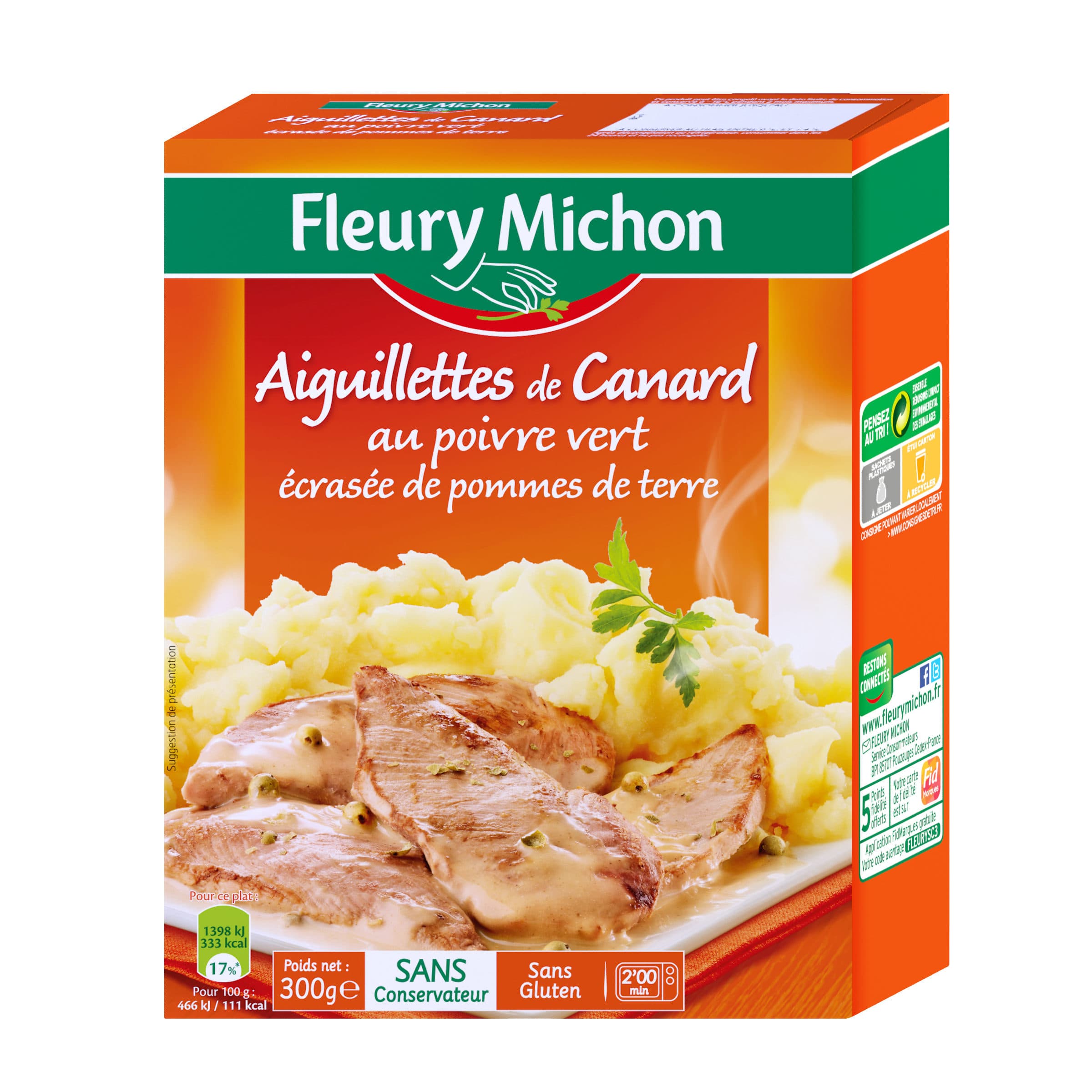 Fleury Michon Aiguillettes de canard au poivre vert écrasée de pommes de terre packshot