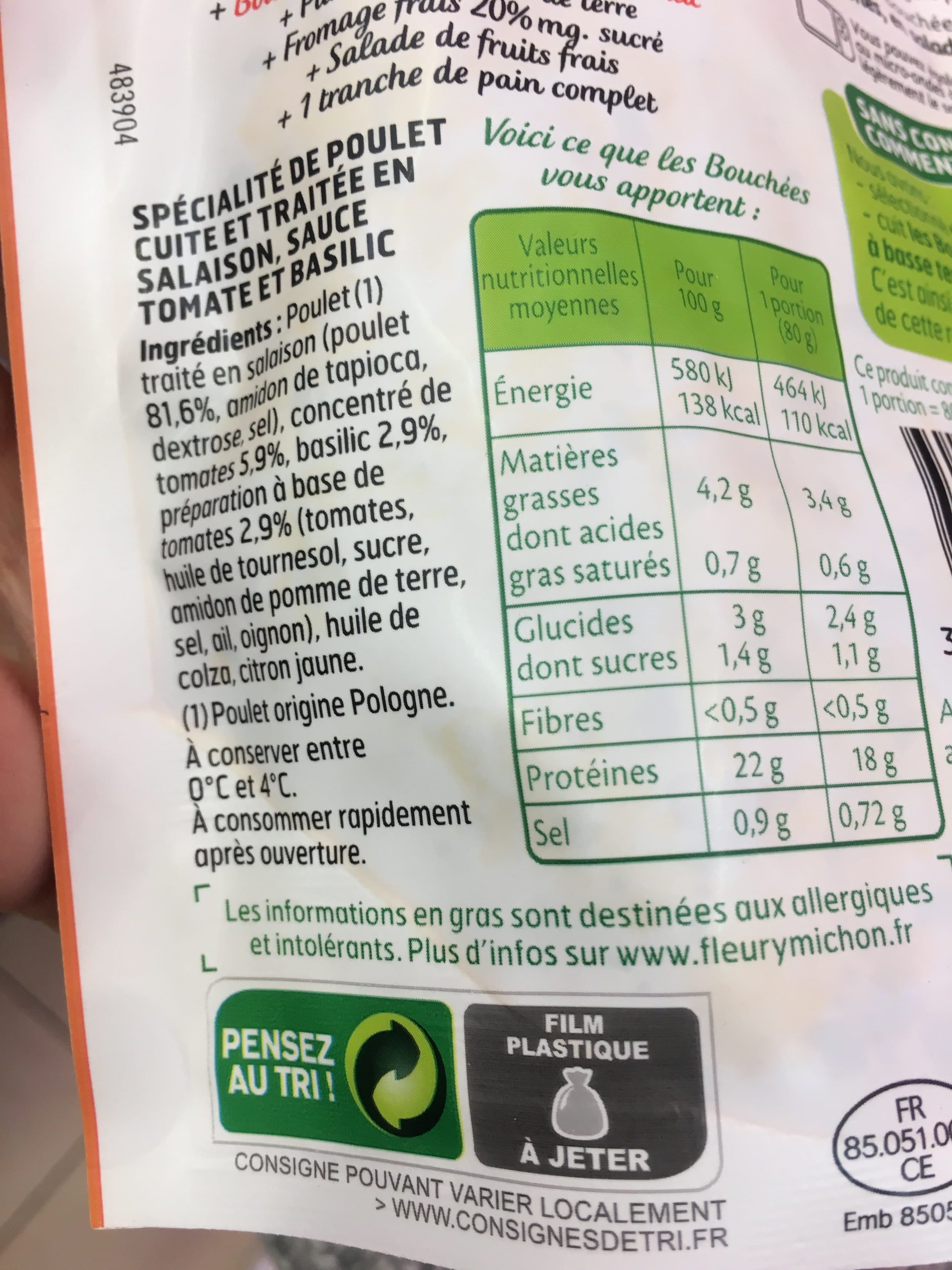 Fleury Michon Les Bouchées de Poulet à Poêler - Tomate et Basilic packshot