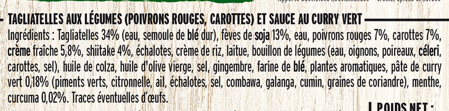 Fleury Michon Tagliatelles aux Légumes et Curry Vert packshot