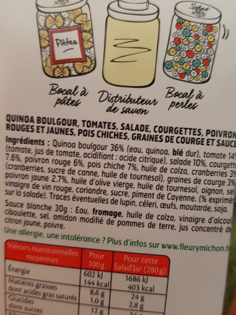 Fleury Michon SALAD JAR - La Californienne - Boulgour quinoa, graines de courge, pois chiches, légumes, sauce blanche packshot