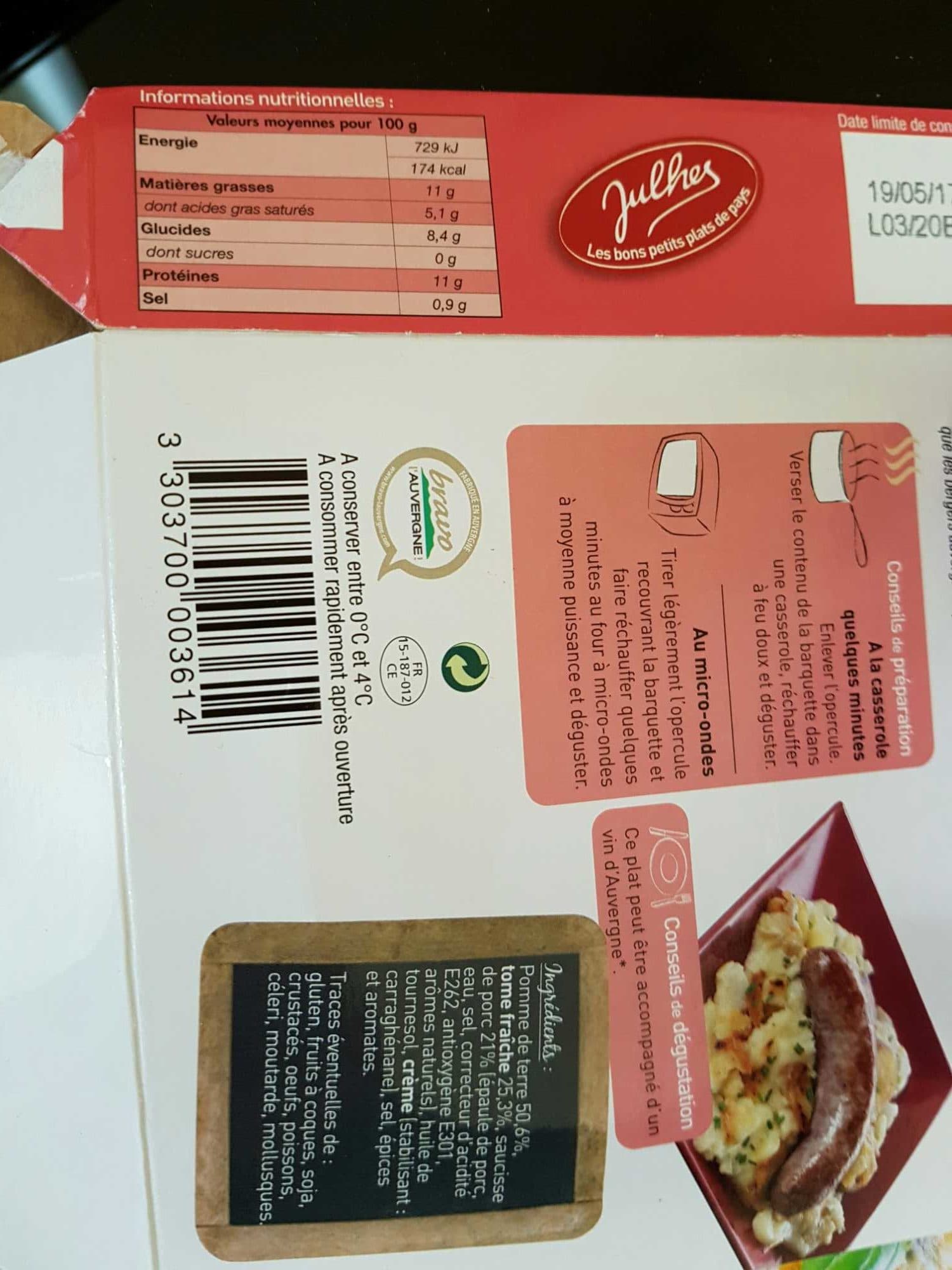 Julhes Saucisse d'Auvergne et sa truffade packshot