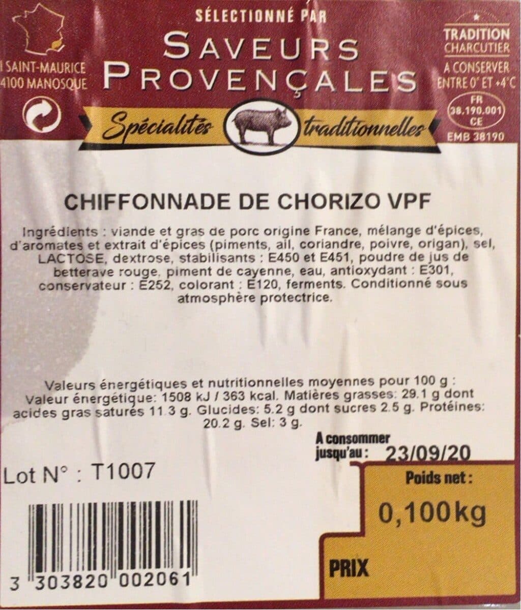 Open Food Facts Chiffonnade de Chorizo packshot