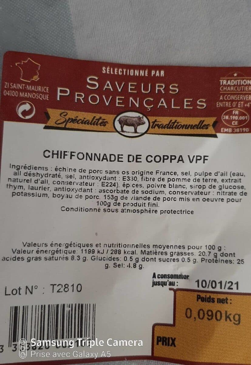 Open Food Facts Chiffonnade de coppa packshot