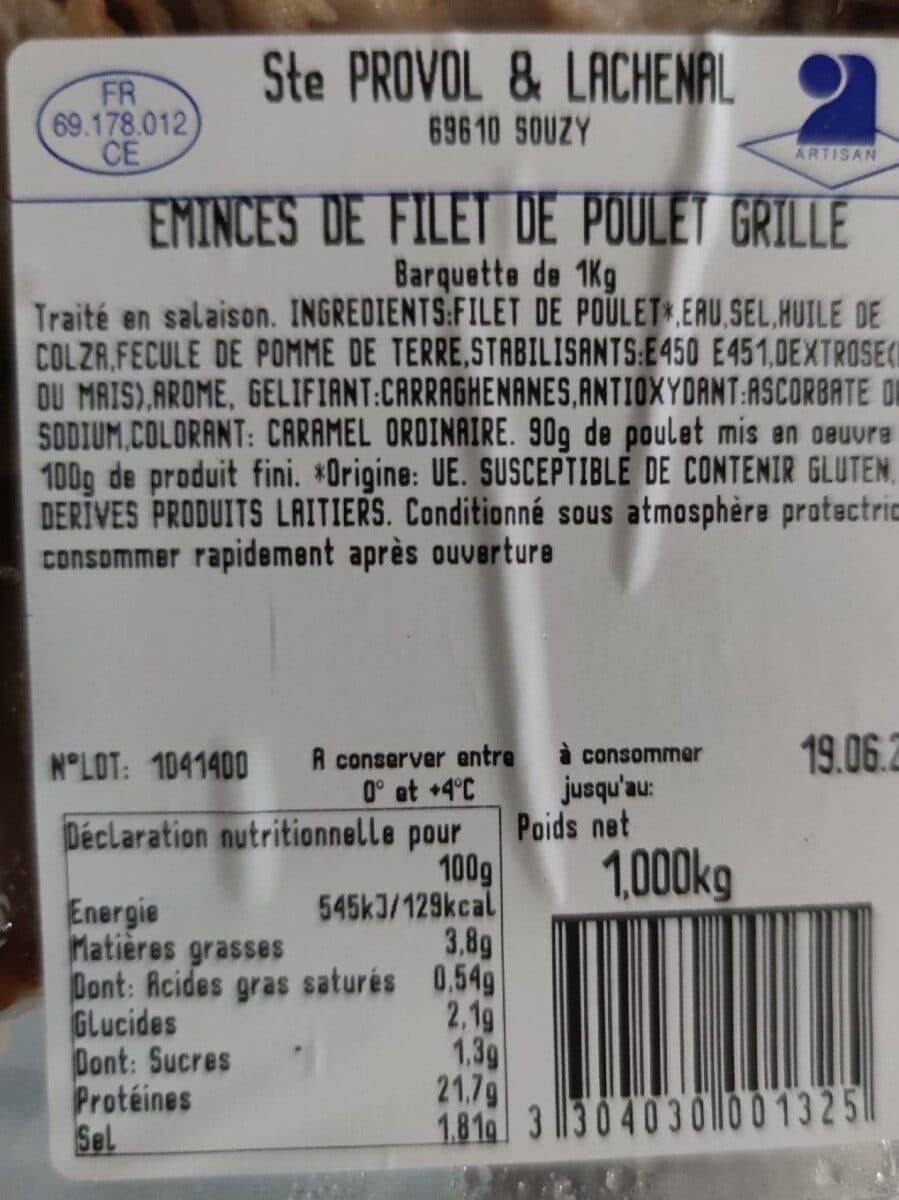 Open Food Facts Émincés de filet de poulet grillé packshot