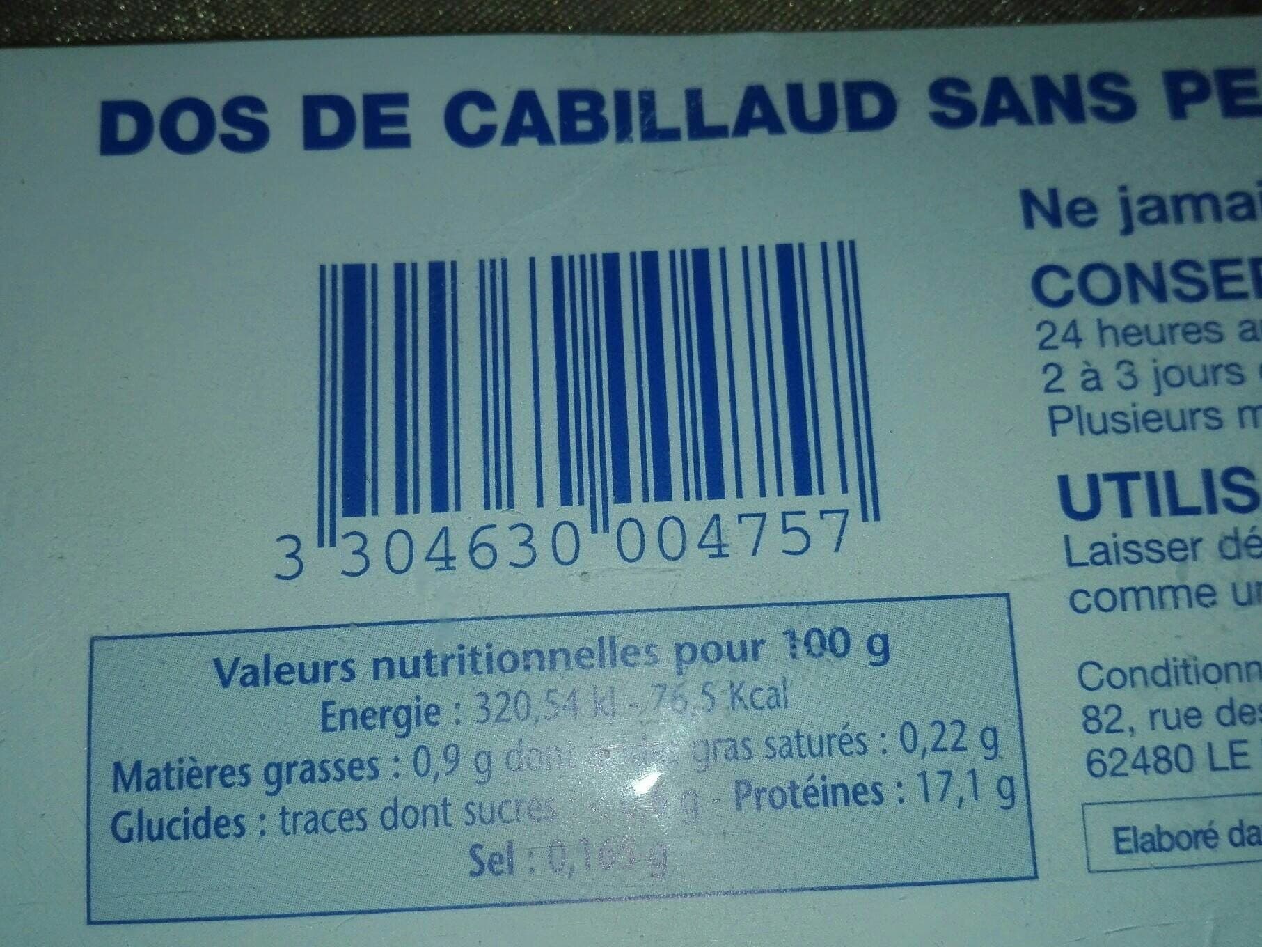 Argel Dos de cabillaud sans peau sans arête congelés packshot