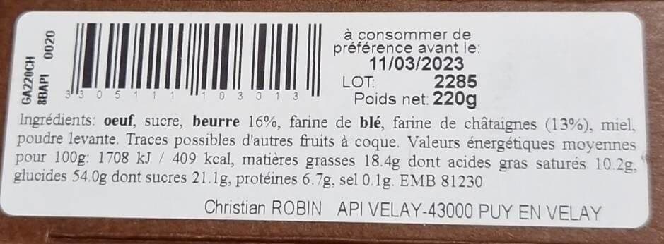 Open Food Facts Gateau aux chataignes packshot