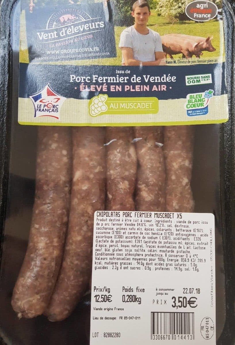 Open Food Facts Chipolatas Porc Fermier au Muscadet packshot