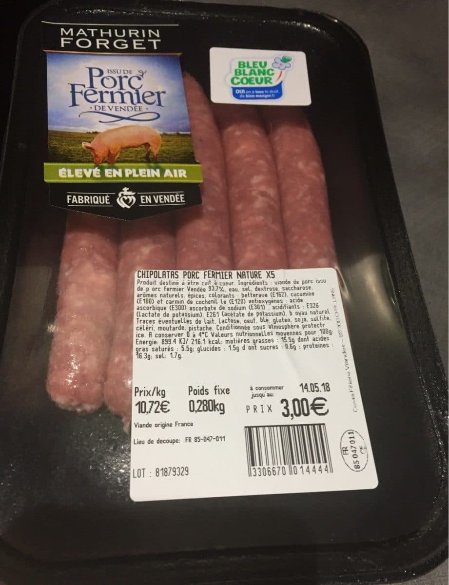 Open Food Facts Chipolatas porc fermier nature packshot