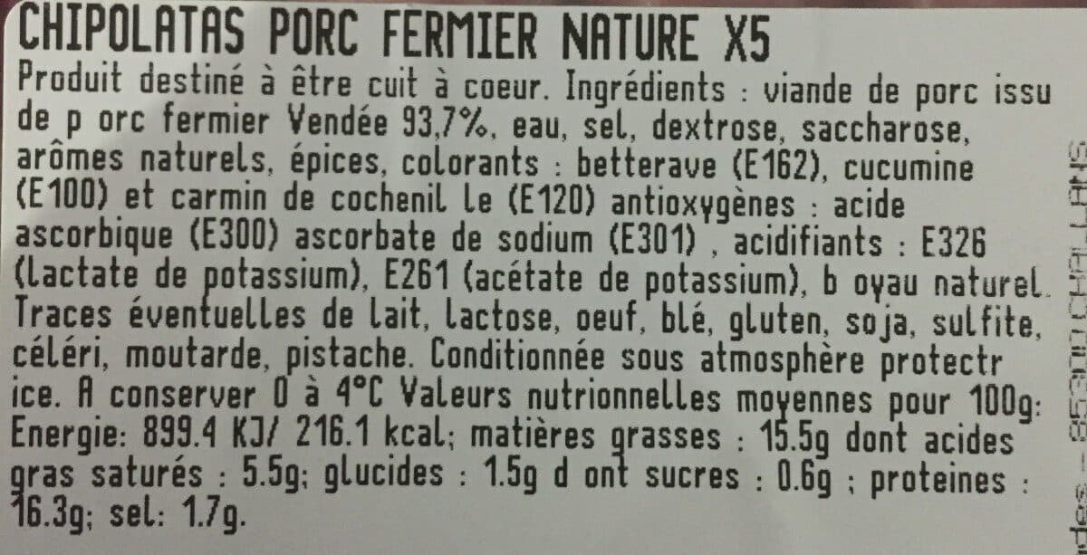 Open Food Facts Chipolatas porc fermier nature packshot
