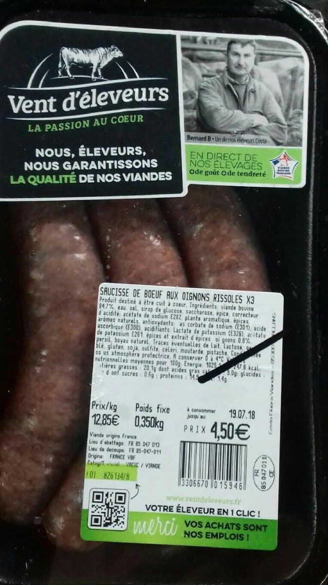 Open Food Facts Saucisses de boeuf aux oignons rissolés packshot
