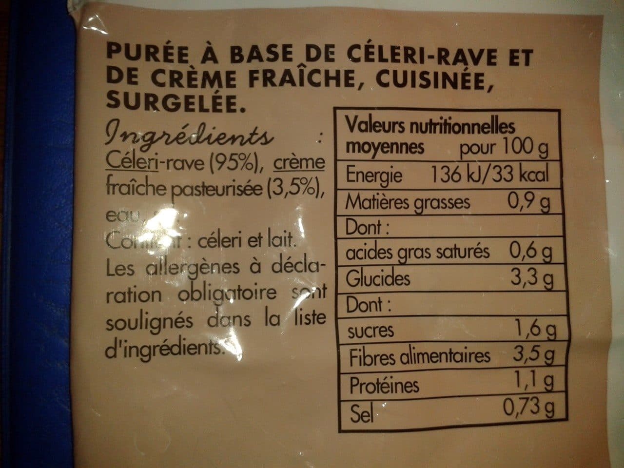 Toupargel Purée de celeri cuisinée packshot