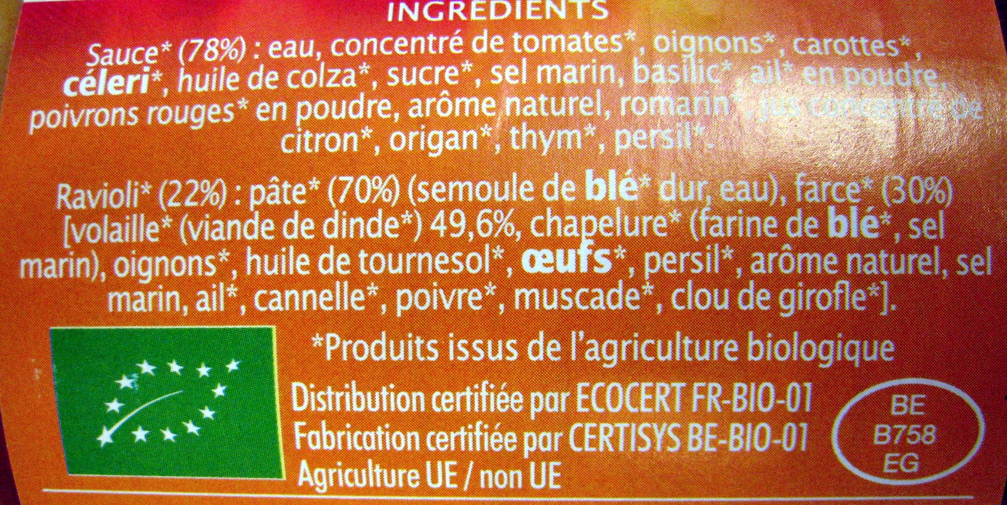 Jardin BIO'logique Ravioli Volaille packshot