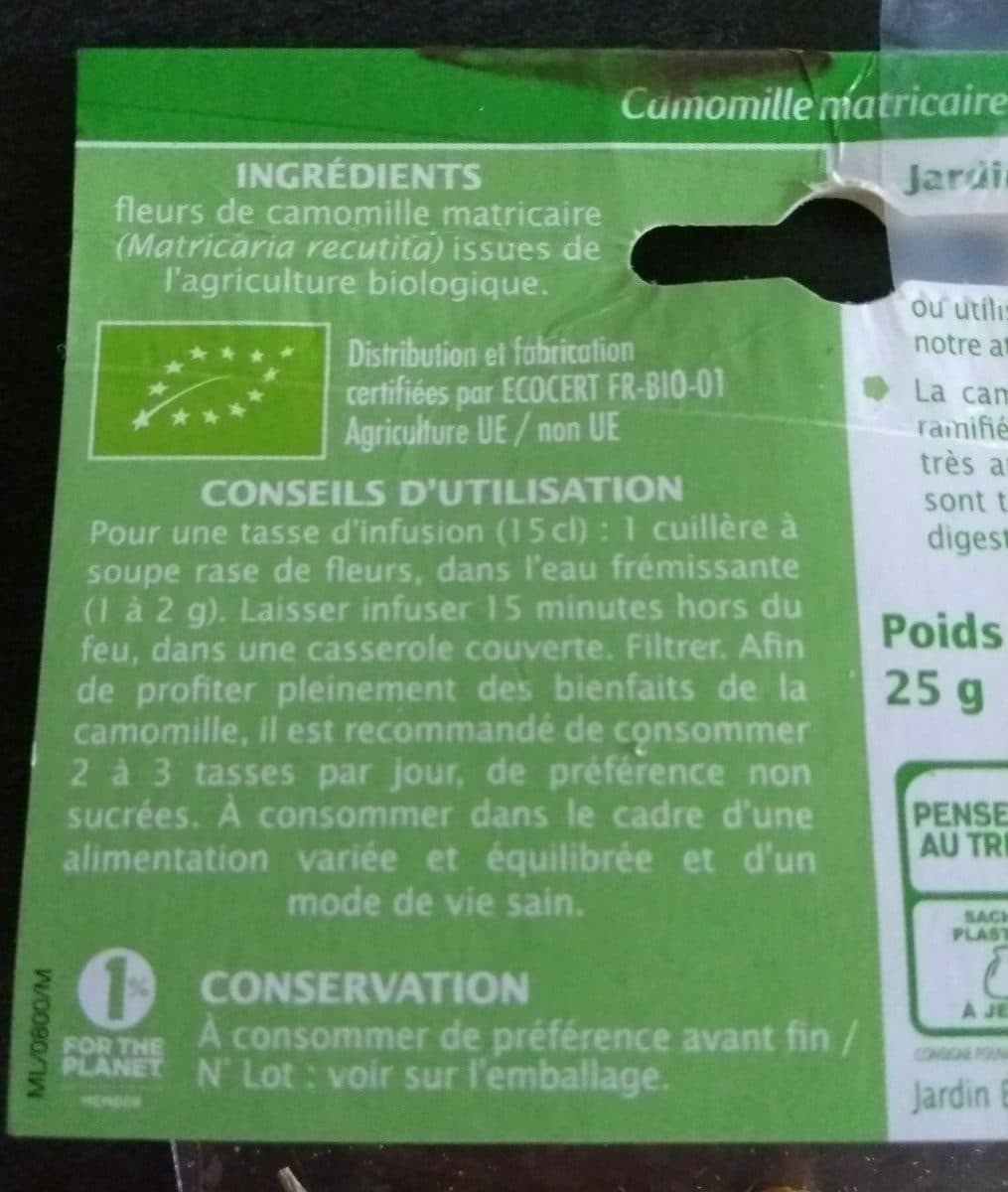 Jardin bio Camomille Matricaire Bio packshot